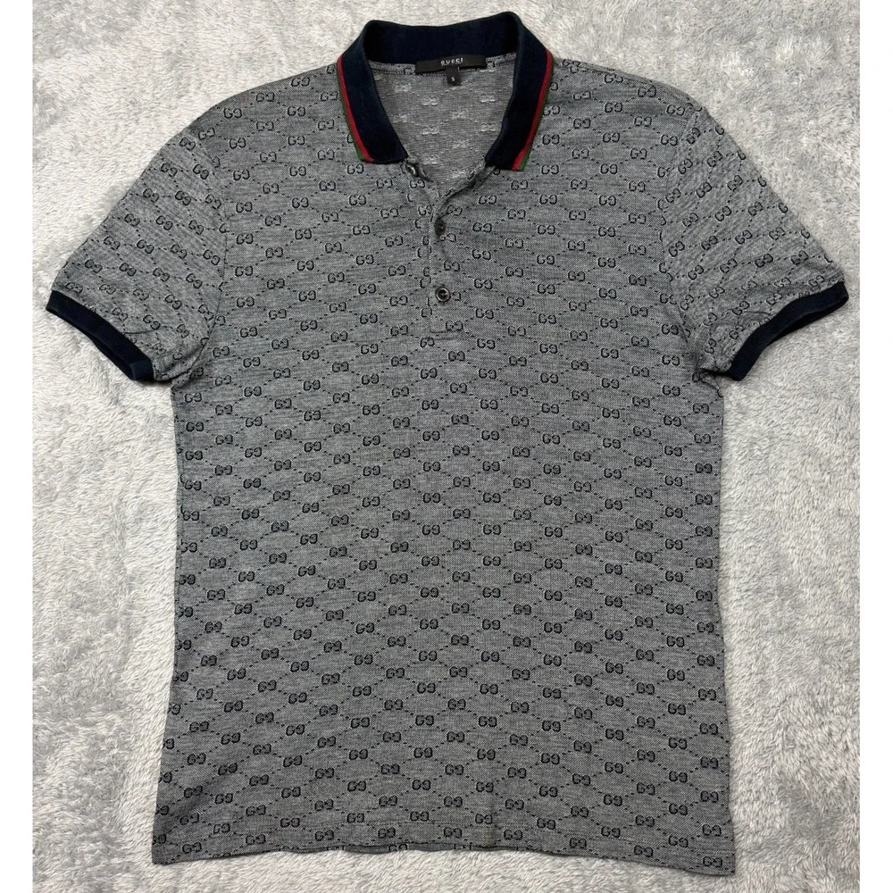 Gucci Polo Shirt Mens S Small Gray GG Monogram Designer Made in Italy